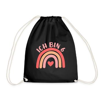 Ich bin 6 niedliche Regenbogen Design Junge Mädche - Drawstring Bag - black - Front