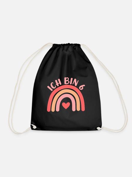 Ich bin 6 niedliche Regenbogen Design Junge Mädche - Drawstring Bag - black