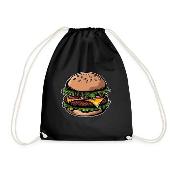 Burger - Fast Food - lecker - Turnbeutel - Schwarz - Vorne