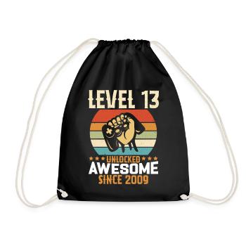 Level 13 Year Unlocked Gaming Birthday Gift - Drawstring Bag - black - Front