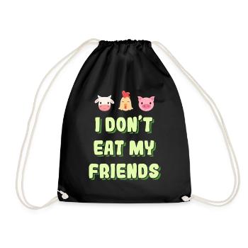 Hühner Kuh Schwein Freunde Design für Veganer - Turnbeutel - Schwarz - Vorne