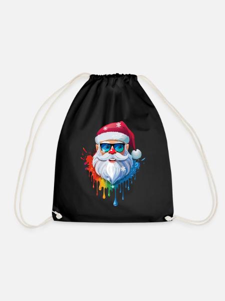 07 Santa Claus Head Sunglasses Color Drops - Drawstring Bag - black