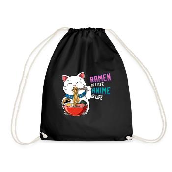 Anime und Ramen Maneki Neko - Otaku-Nudelsuppe - Turnbeutel - Schwarz - Vorne