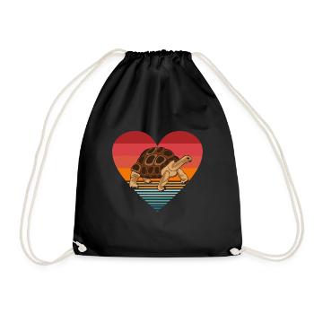 Retro Tortoise Turtle Reptile Vintage Heart - Drawstring Bag - black - Front
