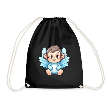 Singe Chimpanzé Ailes d’ange mignon kawaii - Sac de sport léger - noir - Devant