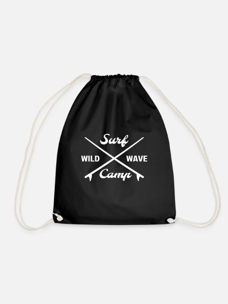Surfcamp white - Drawstring Bag - black