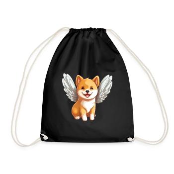 Süßer Shiba Inu-Engel im Comic-Stil - perfekt für - Turnbeutel - Schwarz - Vorne