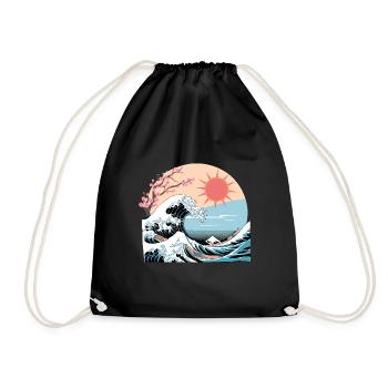 Big Wave Vaporwave Aesthetic 80s Anime Fashion - Drawstring Bag - black - Front