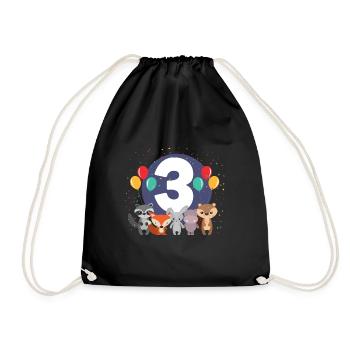 3. Geburtstag Baby Drei 3 Waldtiere - Turnbeutel - Schwarz - Vorne
