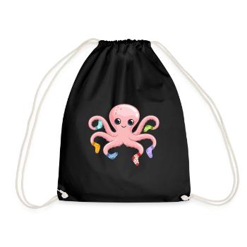 Kawaii Octopus Sweet Octopus Sea Creature - Drawstring Bag - black - Front