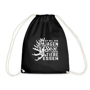 Jäger Ich will nur jagen Tiere essen Jungjäger - Turnbeutel - Schwarz - Vorne