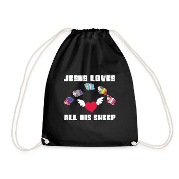 LBGT Flag Gay Pride Human Jesus Loves all his - Drawstring Bag - black - Front