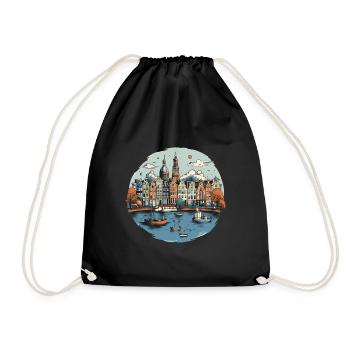 Amsterdam Skyline Urlaub Design - Turnbeutel - Schwarz - Vorne