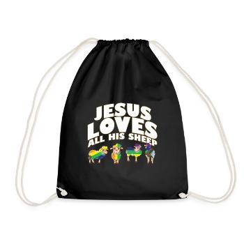 Proud Ally Jesus Loves All His Sheep LGBTQ Gay - Drawstring Bag - black - Front