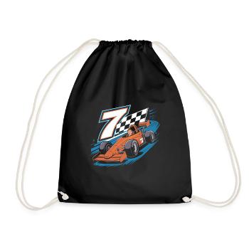7th Birthday Race Car Theme for Boys - Drawstring Bag - black - Front