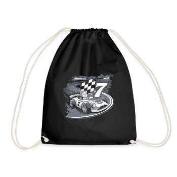 7th Birthday Race Car Theme for Boys - Drawstring Bag - black - Front