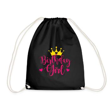 Fille d’anniversaire avec couronne et cœur Joyeux anniversaire - Sac de sport léger - noir - Devant