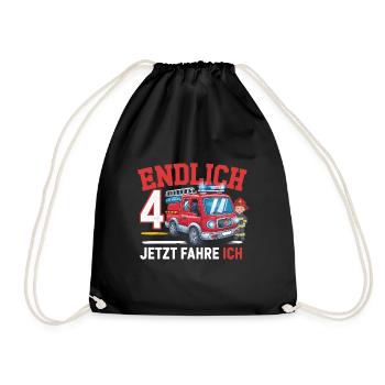 Endlich 4 Jetzt Fahre Ich Feuerwehr - Turnbeutel - Schwarz - Vorne