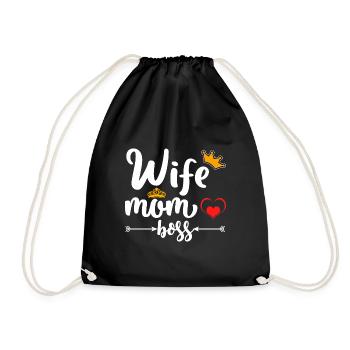 Wife Mom Boss Wife's Mother's Wife Wife Saying - Drawstring Bag - black - Front