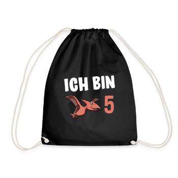5 Jahre Geburtstagsgeschenk Dinosaurier 5 Jahre - Turnbeutel - Schwarz - Vorne