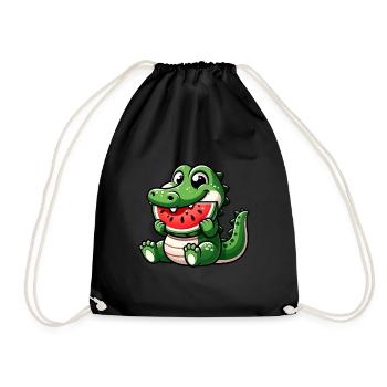 Crocodile With Watermelon Fruity Cute - Drawstring Bag - black - Front