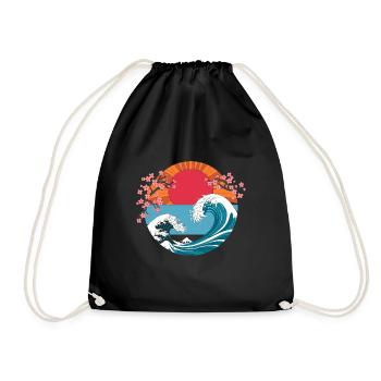 Big Wave Vaporwave Aesthetic 80s Anime Fashion - Drawstring Bag - black - Front
