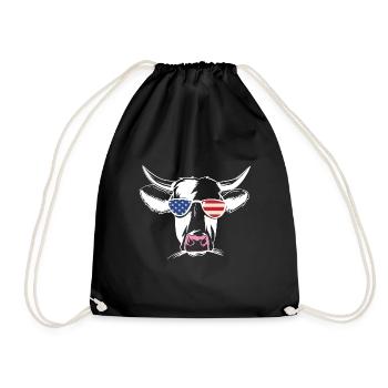 America cow with sunglasses July 4 US Farm com - Drawstring Bag - black - Front