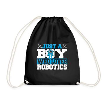 Just A Boy Who Loves Robotics Men Build Robot Droi - Drawstring Bag - black - Front