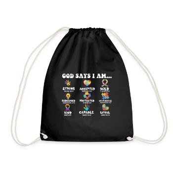 God Says I Am Strong Autism Awareness Asperger's - Drawstring Bag - black - Front