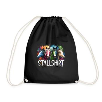 Pferde Stall Geschenk Gbeurtstag Reiten - Turnbeutel - Schwarz - Vorne