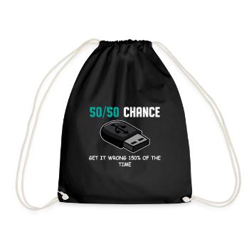 USB 50/50 Humorous Person Gift - Drawstring Bag - black - Front