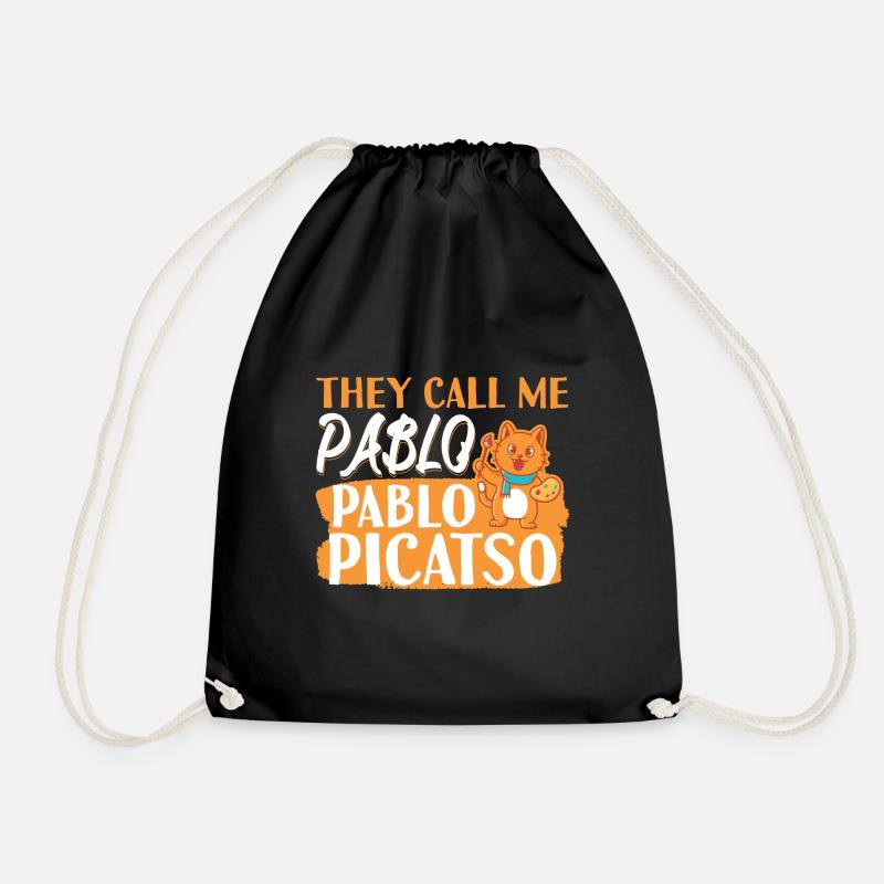 Art History Cat Pablo Picatso - Drawstring Bag - black