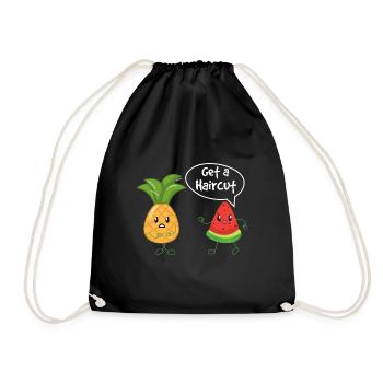 Got A Haircut Pineapple Melon Joke - Drawstring Bag - black - Front