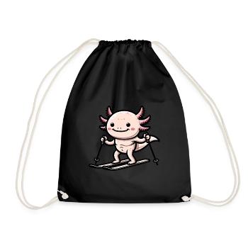 Cute axolotl skiing in winter in the - Drawstring Bag - black - Front