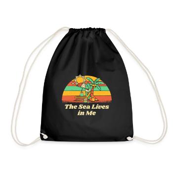 The Sea Lives in Me Beach Motivational Quote Ocean - Turnbeutel - Schwarz - Vorne