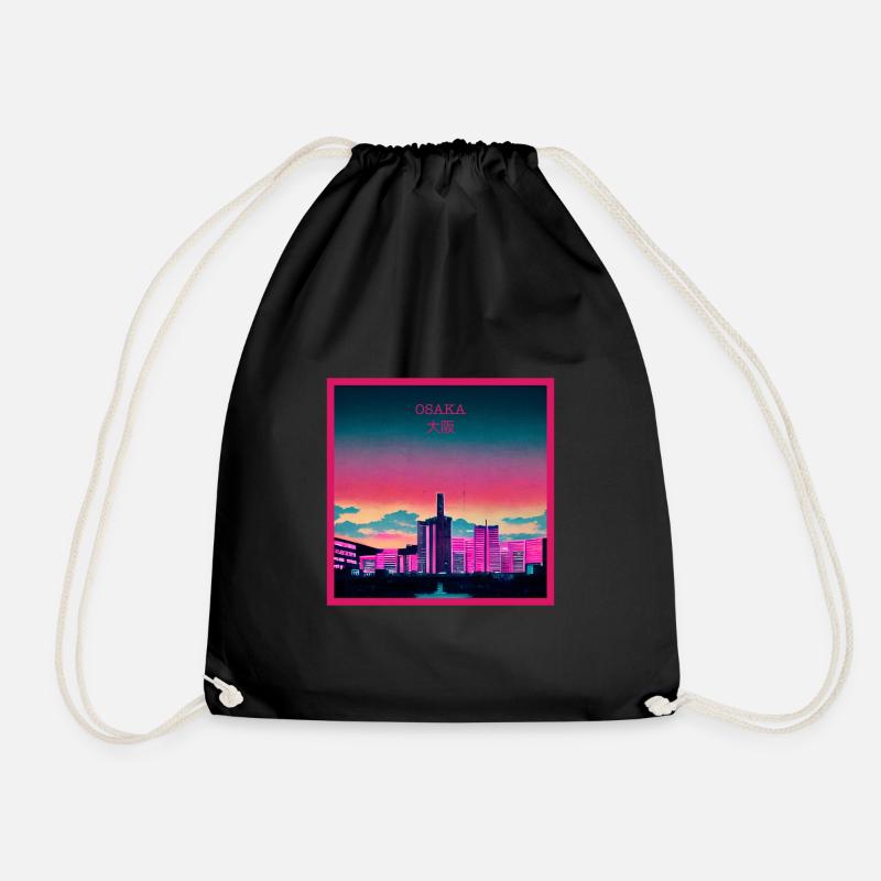 Retro Vaporwave Stadt Osaka ästhetisch Poster - Turnbeutel - Schwarz