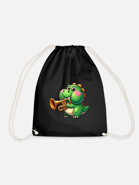 Dicker Trex mit Trompete Cartoon Dinosaurier Musik - Turnbeutel - Schwarz