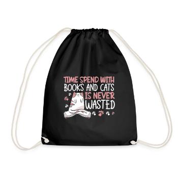 Katze Buchliebhaber Bücher Lesen - Turnbeutel - Schwarz - Vorne