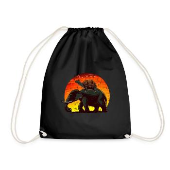 Elephant Turtle Sunset Design - Drawstring Bag - black - Front