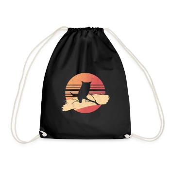 Retro Owl Birds Of Prey Nocturnal Bird - Turnbeutel - Schwarz - Vorne