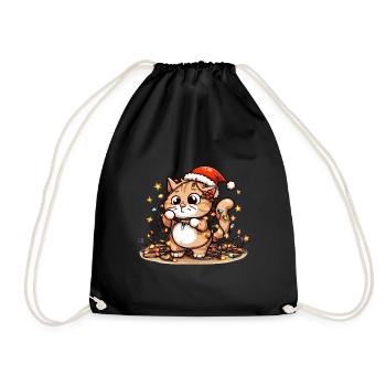 Cute kitten entangled in Christmas lights - Drawstring Bag - black - Front