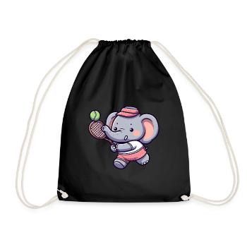 Niedlicher Elefant als Tennis-Tennisspieler - - Turnbeutel - Schwarz - Vorne
