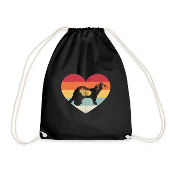 Cute Retro Weasel Vintage Heart Ferret Enthusiast - Turnbeutel - Schwarz - Vorne