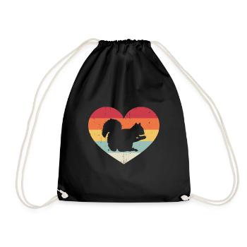Forest Retro Squirrel Lover Animal Vintage Heart - Drawstring Bag - black - Front