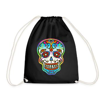 Totenkopf Sugar Skull Bunt Musik Festival Blumen - Turnbeutel - Schwarz - Vorne