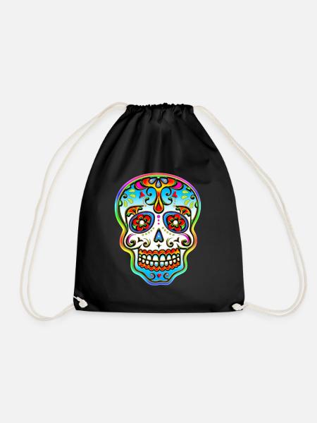 Totenkopf Sugar Skull Bunt Musik Festival Blumen - Turnbeutel - Schwarz