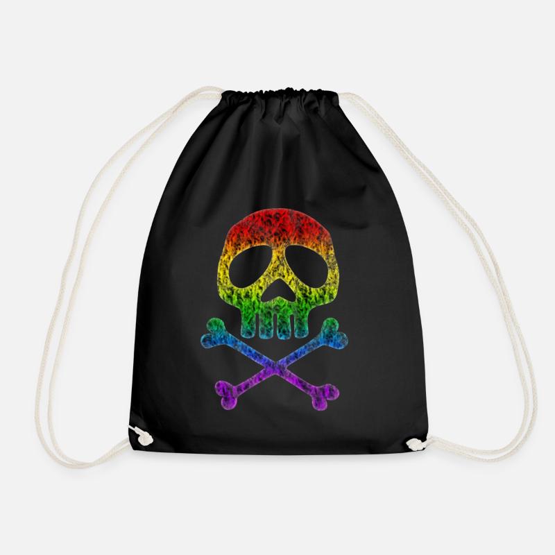 Skull pirate rainbow flag rainbow skull - Drawstring Bag - black