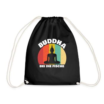 Buddha bei die Fische Buddhismus Angler Yoga Platt - Turnbeutel - Schwarz - Vorne