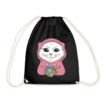 White Main Coon Cat Cat Outfit for - Drawstring Bag - black - Front