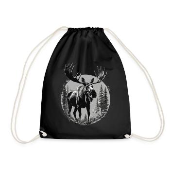 Moose in the Forest Scandinavia Sticker Sweden - Drawstring Bag - black - Front